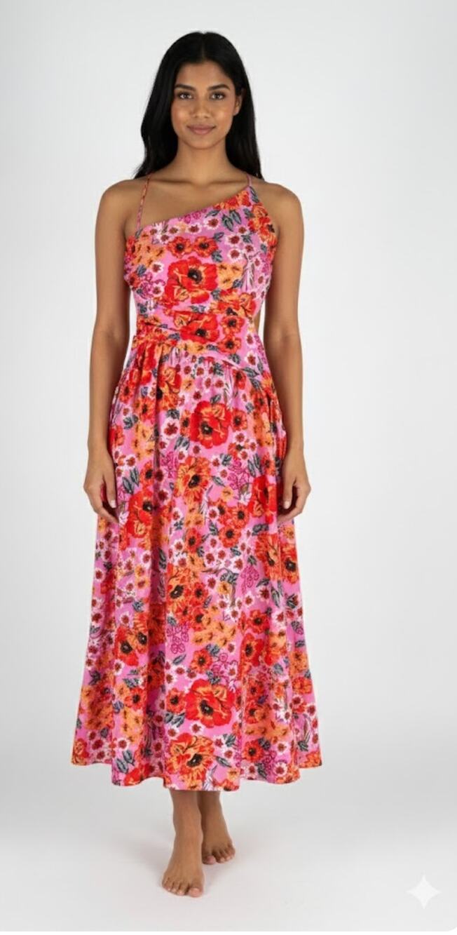 Sundae Muse Floral Halter Cut Out Back Midi Dress Pink Orange Womens Size 12
